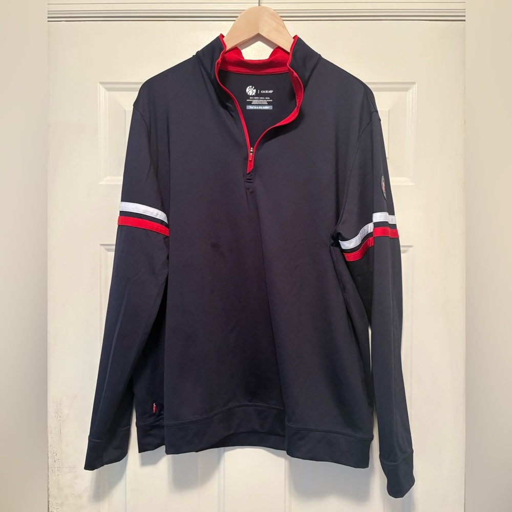 Navy Chick-Fil-A Quarter-Zip Pullover with Red and White Stripes